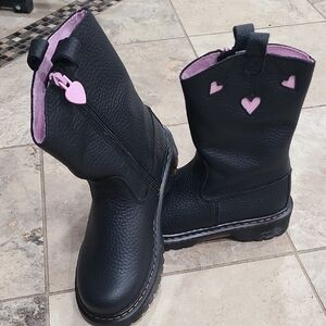 Dr. Martens Black Boots with Pink Heart Details NWOB